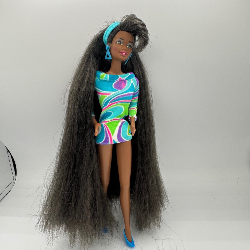 Vintage 1991 Mattel Totally Hair Christie Doll Black Barbie 90s Long Hair 1117